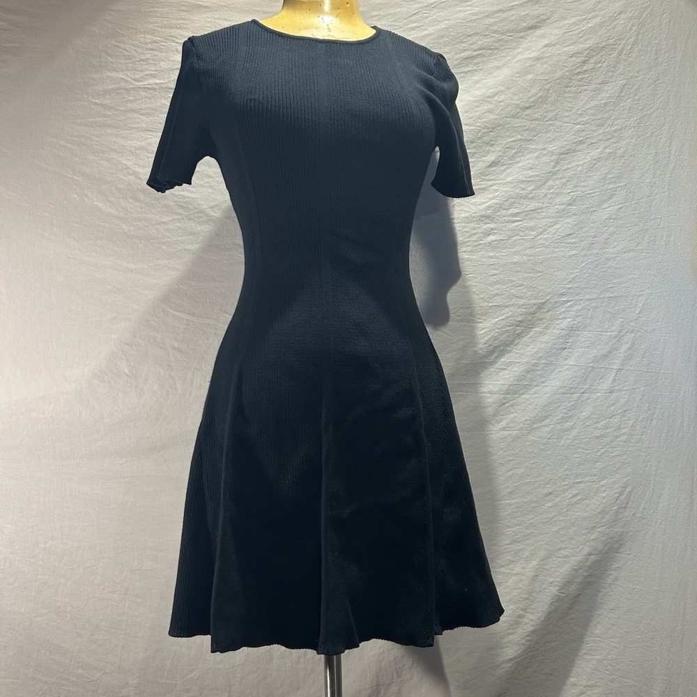 NWT H&M Divided Women's Medium Black Ribbed Knit Fit & Flare Skater Dress